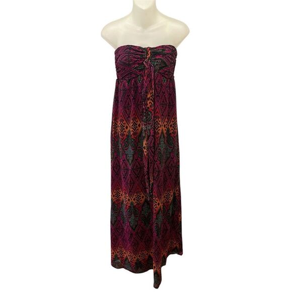 Xhiliration Maxi Tie Halter Dress Boho Print Dress Long Medium M NWOT - Picture 5 of 9